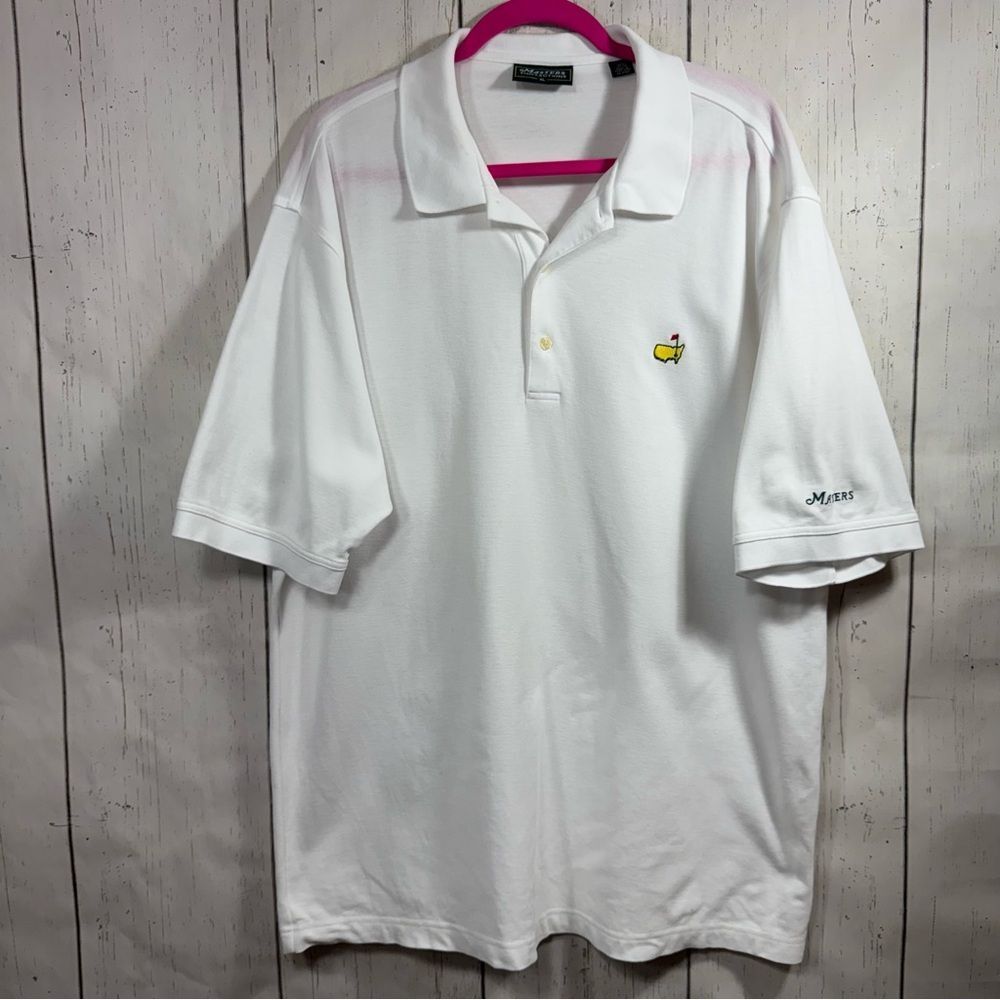 Masters Collection Mens Performance Golf White Polo Shirt Embroidered Logo